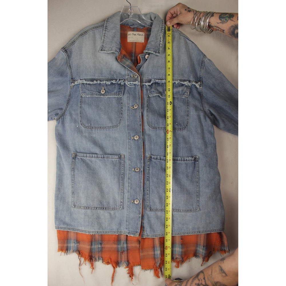 NWT Free People We The Free Denim Plaid Layered Shacket Jacket Boho L - Picture 9 of 10
